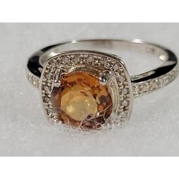 Orange Topaz and White Sapphire Sterling Silver Ring - Picture 3 of 6